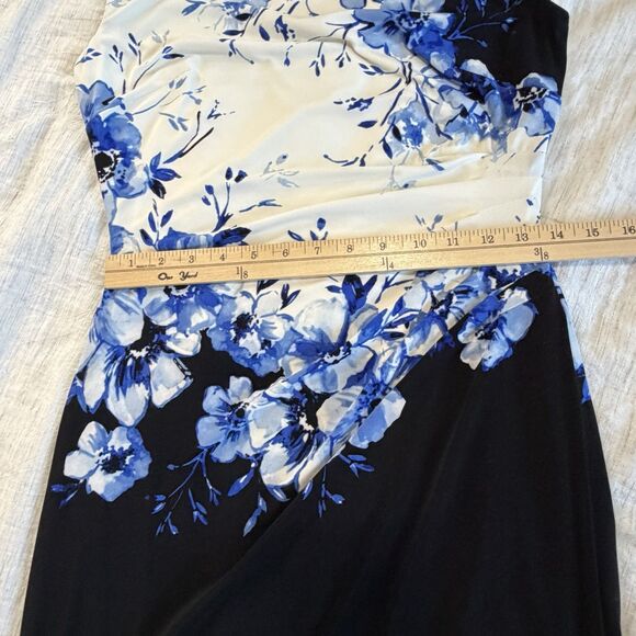 RALPH LAUREN Floral Matte Jersey Sheath Dress Ruched Side Sz 8 Travel Knit Lined - Picture 13 of 16